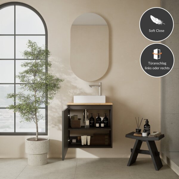 Badmöbel Set Waschtisch 55 cm in Matt Anthrazit mit Badspiegel