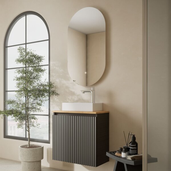 Badmöbel Set Waschtisch 55 cm in Matt Anthrazit mit LED Badspiegel