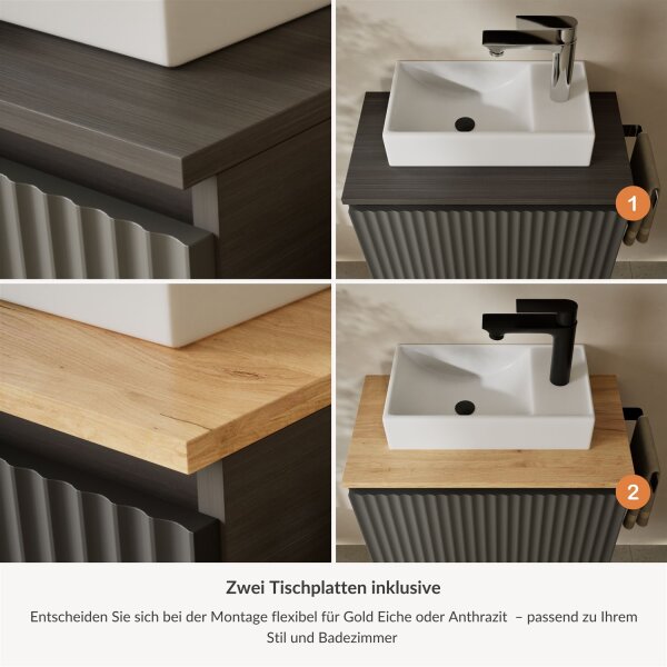 Badmöbel Set Waschtisch 55 cm in Matt Anthrazit mit LED Badspiegel
