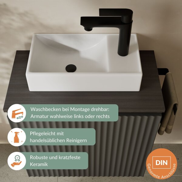 Badmöbel Set Waschtisch 55 cm in Matt Anthrazit mit LED Badspiegel