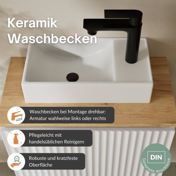 Badmöbel Set Waschtisch 55 cm weiß matt, Badspiegel GLORA mit Beleuchtung