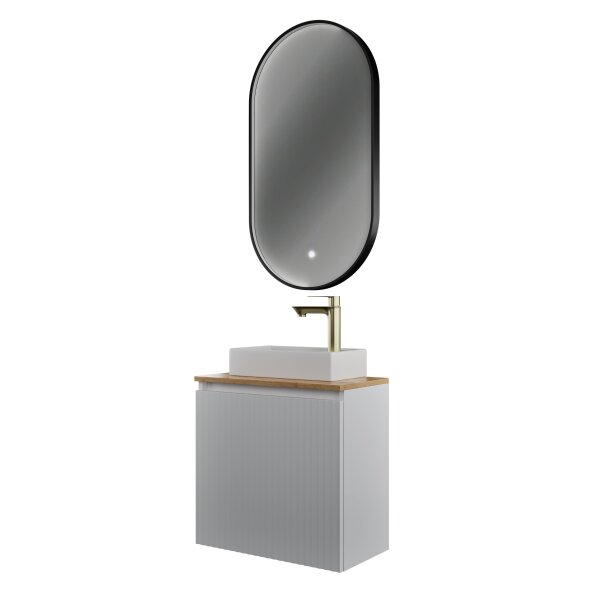 Badmöbel Set Waschtisch 55 cm weiß matt, Badspiegel GLORA mit Beleuchtung