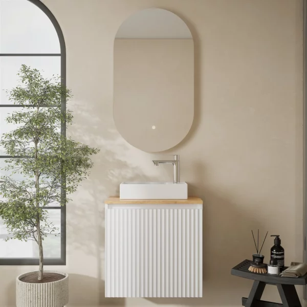 Badmöbel Set Waschtisch 55 cm in Matt Weiß mit LED Badspiegel