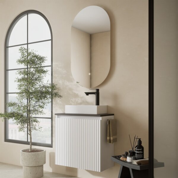 Bathroom Furniture Set 55 cm White Matte with Frameless LED Mirror