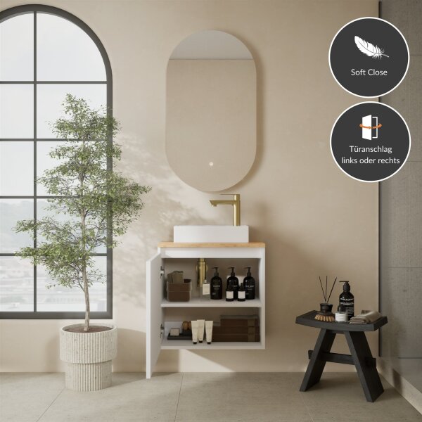 Bathroom Furniture Set 55 cm White Matte with Frameless LED Mirror