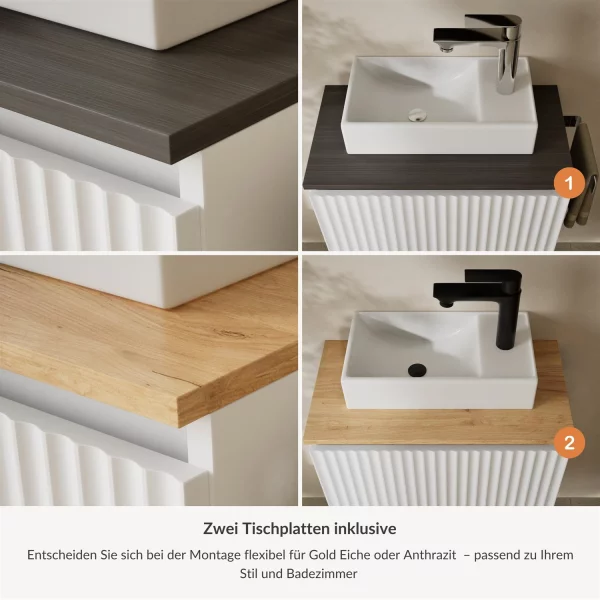 Badmöbel Set Waschtisch 55 cm in Matt Weiß mit LED Badspiegel