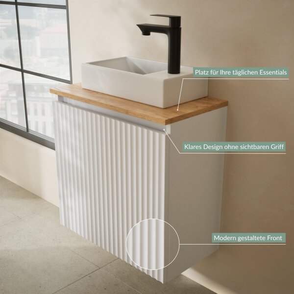 Bathroom Furniture Set 55 cm White Matte with Frameless LED Mirror