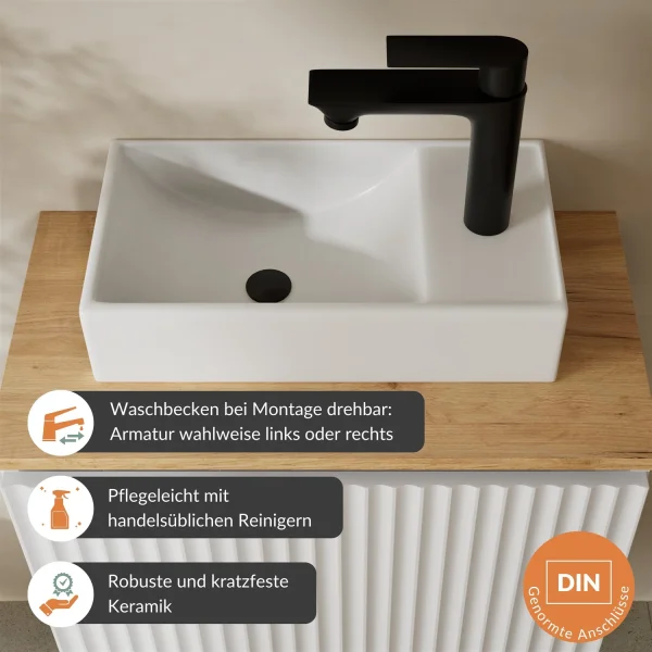 Badmöbel Set Waschtisch 55 cm in Matt Weiß mit LED Badspiegel