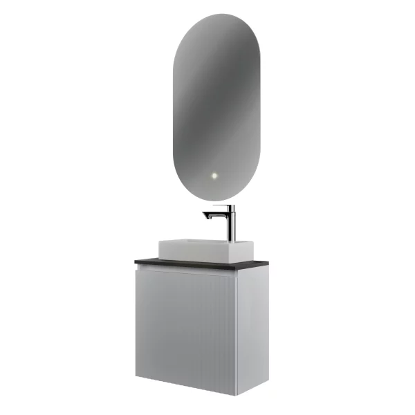 Badmöbel Set Waschtisch 55 cm in Matt Weiß mit LED Badspiegel