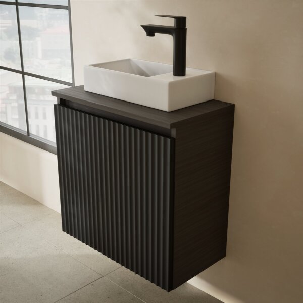 Washbasin unit 55 cm with basin – in matte white or anthracite + two countertops