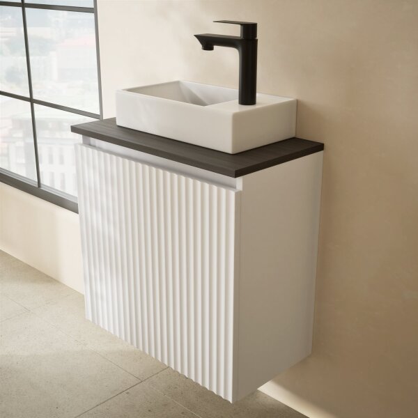 Washbasin unit 55 cm with basin – in matte white or anthracite + two countertops