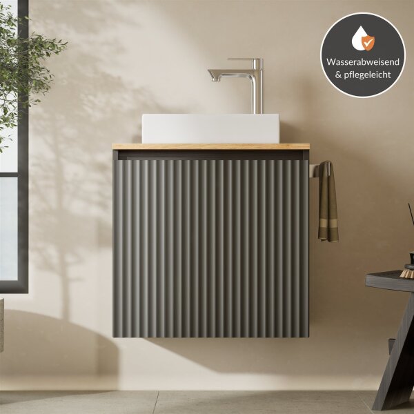 Washbasin unit 55 cm with basin – in matte white or anthracite + two countertops