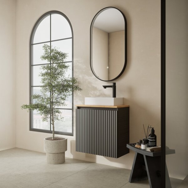 Waschtisch 55 cm in anthrazit matt mit Waschbecken & 2 Tischplatten