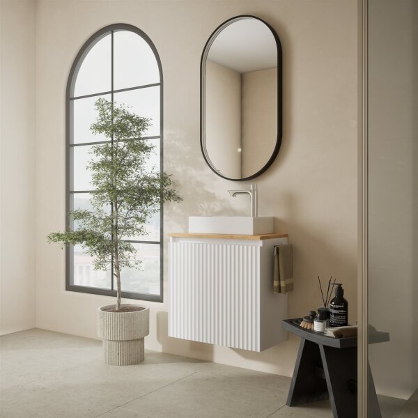 Waschtisch 55 cm in weiß mit Waschbecken & 2 Tischplatten