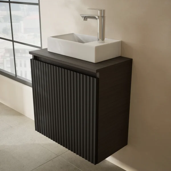 Lavabo de 55 cm en antracita mate, grifo y accesorios cromados