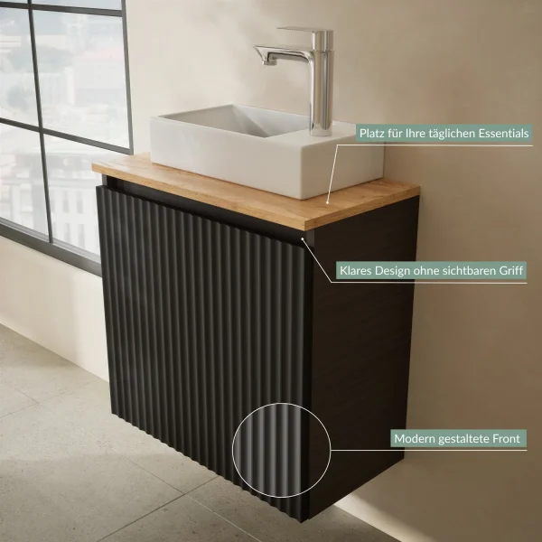 Lavabo de 55 cm en antracita mate, grifo y accesorios cromados
