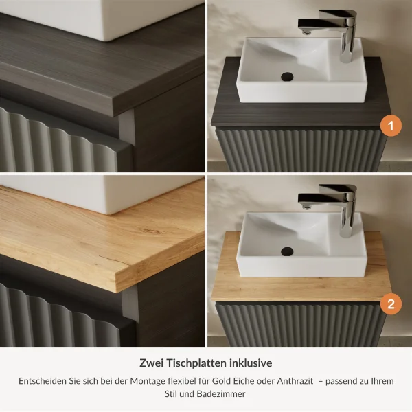 Lavabo de 55 cm en antracita mate, grifo y accesorios cromados