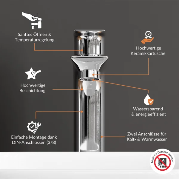Lavabo de 55 cm en antracita mate, grifo y accesorios cromados
