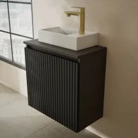 Lavabo 55 cm, anthracite mat, robinetterie et ensemble...