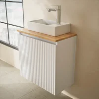 Lavabo 55 cm, blanc mat, robinetterie et accessoires...