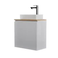 Lavabo 55 cm, blanc mat, robinetterie et accessoires...