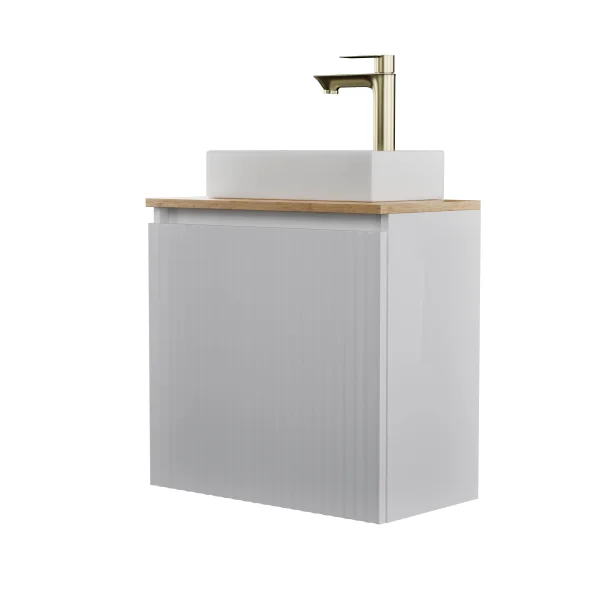 55-cm matte white sink, gold-brushed faucet and hardware set