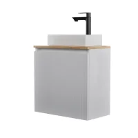 Lavabo 55 cm blanc mat, robinetterie et accessoires noir mat