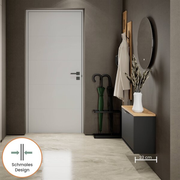 Schuhrank STIVIO 1 Klappe Schwarz/Gold Eiche