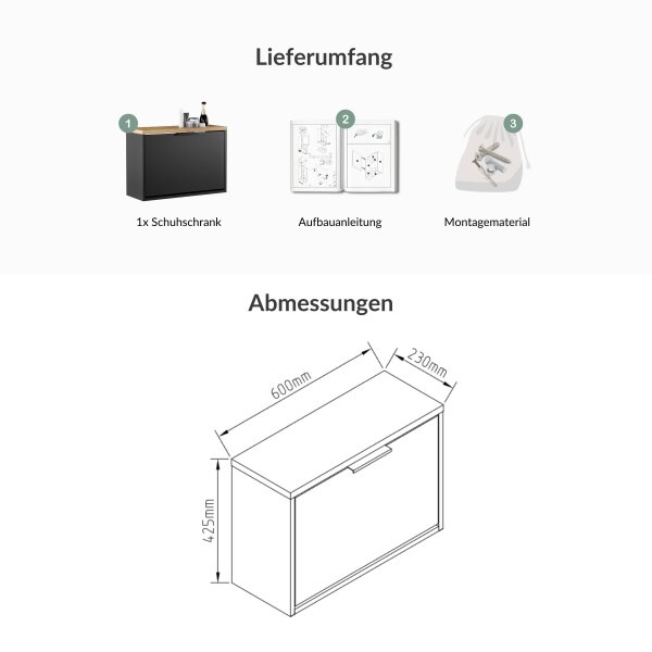 Schuhrank STIVIO 1 Klappe Schwarz/Gold Eiche