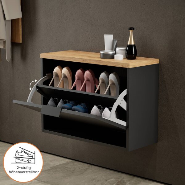 Schuhschrank STIVIO 1 Klappe Schwarz/Gold Eiche