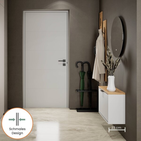 Schuhrank STIVIO 1 Klappe Weiß Grau/Gold Eiche