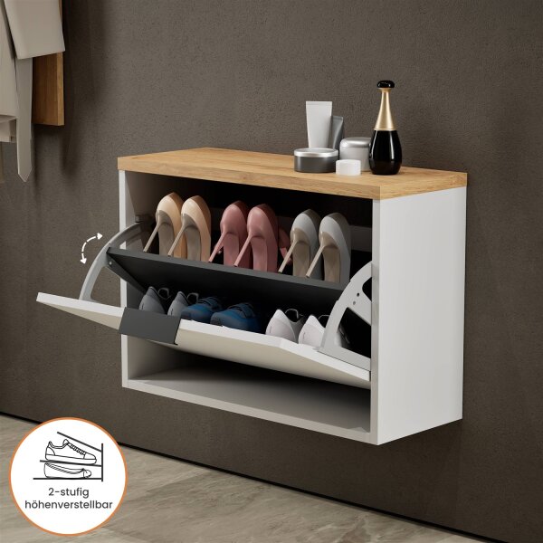 Schuhrank STIVIO 1 Klappe Weiß Grau/Gold Eiche