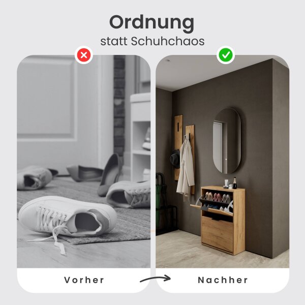 Schuhrank STIVIO 2 Klappen Gold Eiche