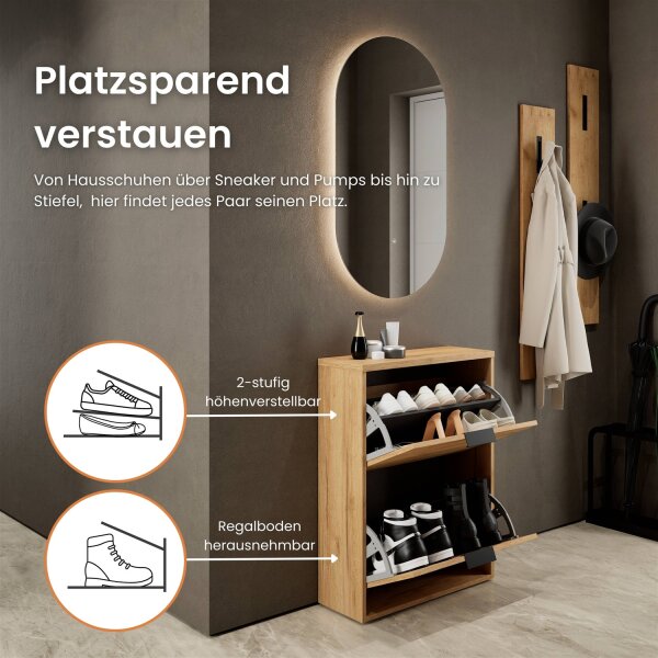 Schuhschrank STIVIO 2 Klappen Gold Eiche