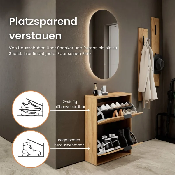 Schuhschrank STIVIO 2 Klappen Gold Eiche