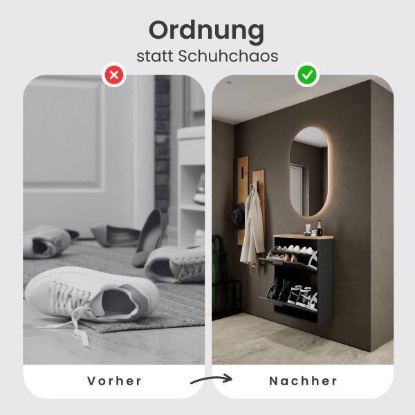 Schuhrank STIVIO 2 Klappen Schwarz/Gold Eiche