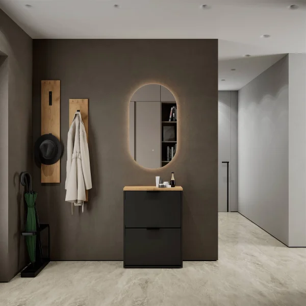 Shoe Cabinet STIVIO 2 Flaps Black/Golden Oak 60 cm