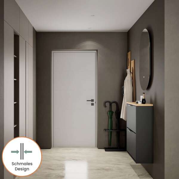 Schuhschrank STIVIO 2 Klappen Schwarz/Gold Eiche