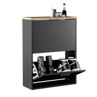 Schuhschrank STIVIO 2 Klappen Schwarz/Gold Eiche