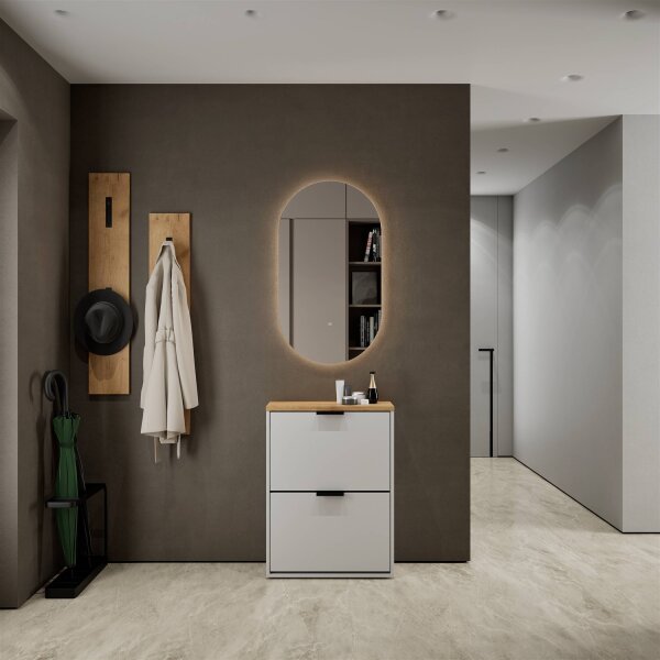 Schuhrank STIVIO 2 Klappen Weißgrau/Gold Eiche