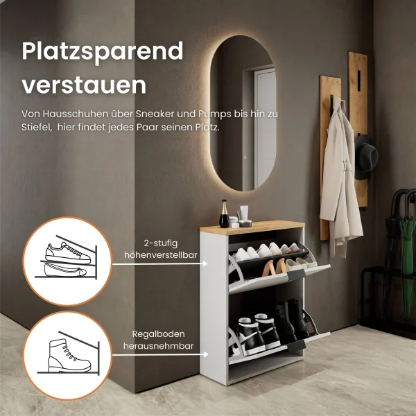Shoe Cabinet STIVIO 2 Flaps Whitegrey/Golden Oak 60 cm