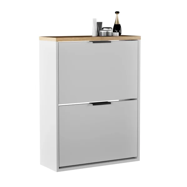 Shoe Cabinet STIVIO 2 Flaps Whitegrey/Golden Oak 60 cm