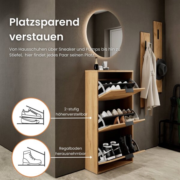 Schuhschrank STIVIO 3 Klappen Gold Eiche