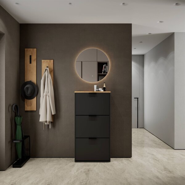 Schuhrank STIVIO 3 Klappen Schwarz/Gold Eiche