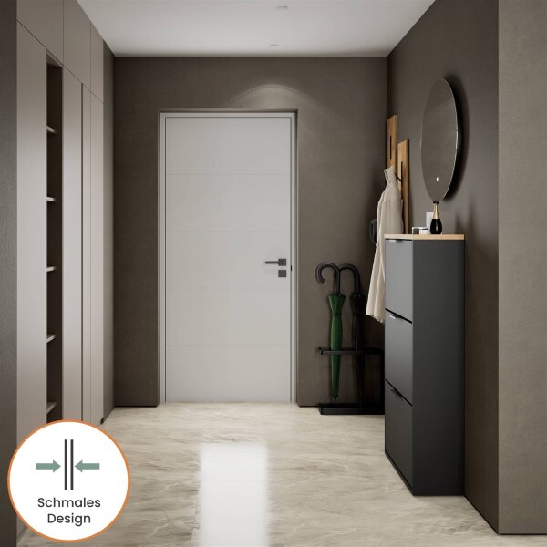 Schuhrank STIVIO 3 Klappen Schwarz/Gold Eiche