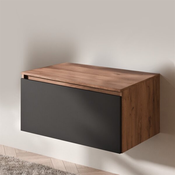 ARISA Waschtischunterschrank 80cm in Gold Eiche / Schwarz