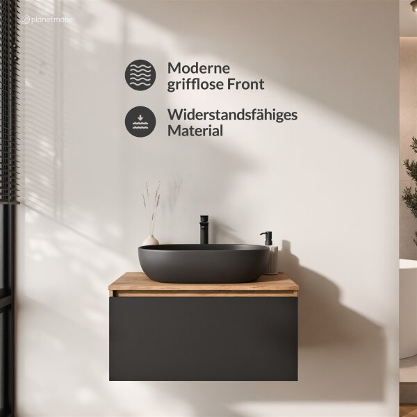 ARISA Waschtischunterschrank 80cm in Gold Eiche / Schwarz