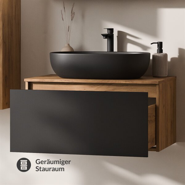 ARISA Waschtischunterschrank 80cm in Gold Eiche / Schwarz