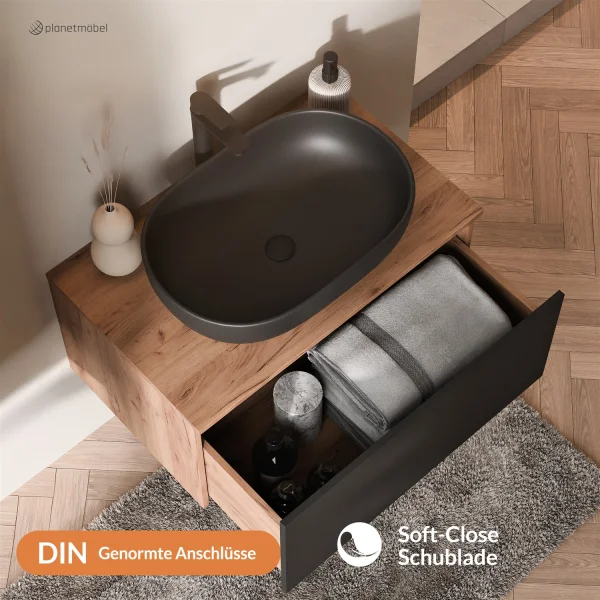 Mueble bajo para lavabo ARISA de 80 cm en roble dorado / negro