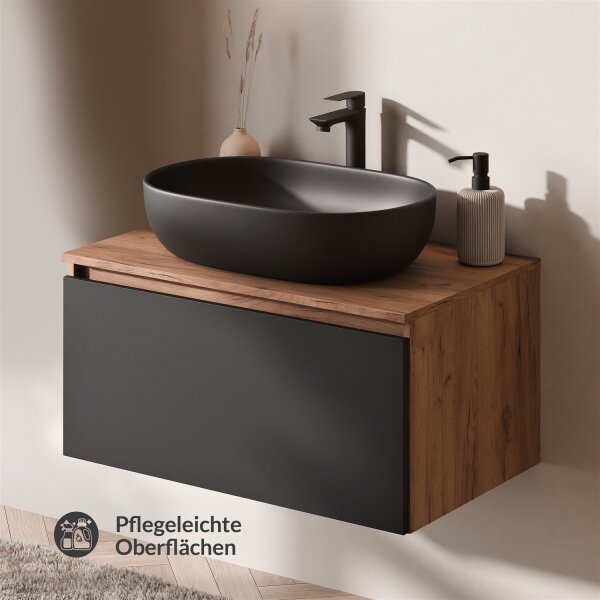 ARISA Waschtischunterschrank 80cm in Gold Eiche / Schwarz